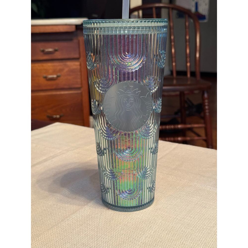 Starbucks Spring 2022 Teal Blue Mermaid Scale Iridescent Tumbler NWT